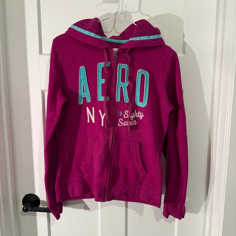 Aeropostale Vintage Purple Zip Up Hoodie with Teal Accents